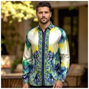 Versace Collection Men’s Silk Button-Up Shirt.